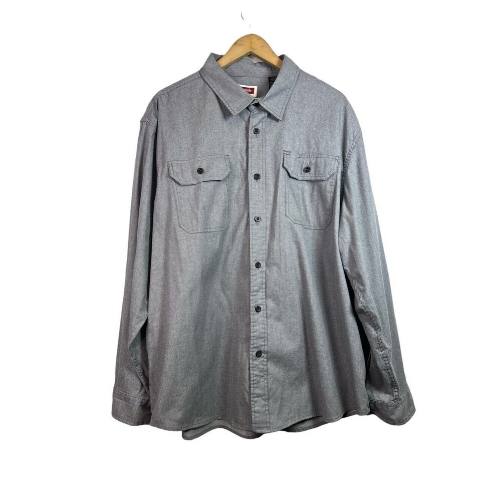 Wrangler Shirt Size XXL Button Down Gray Flex For Comfort Long Sleeve Mens